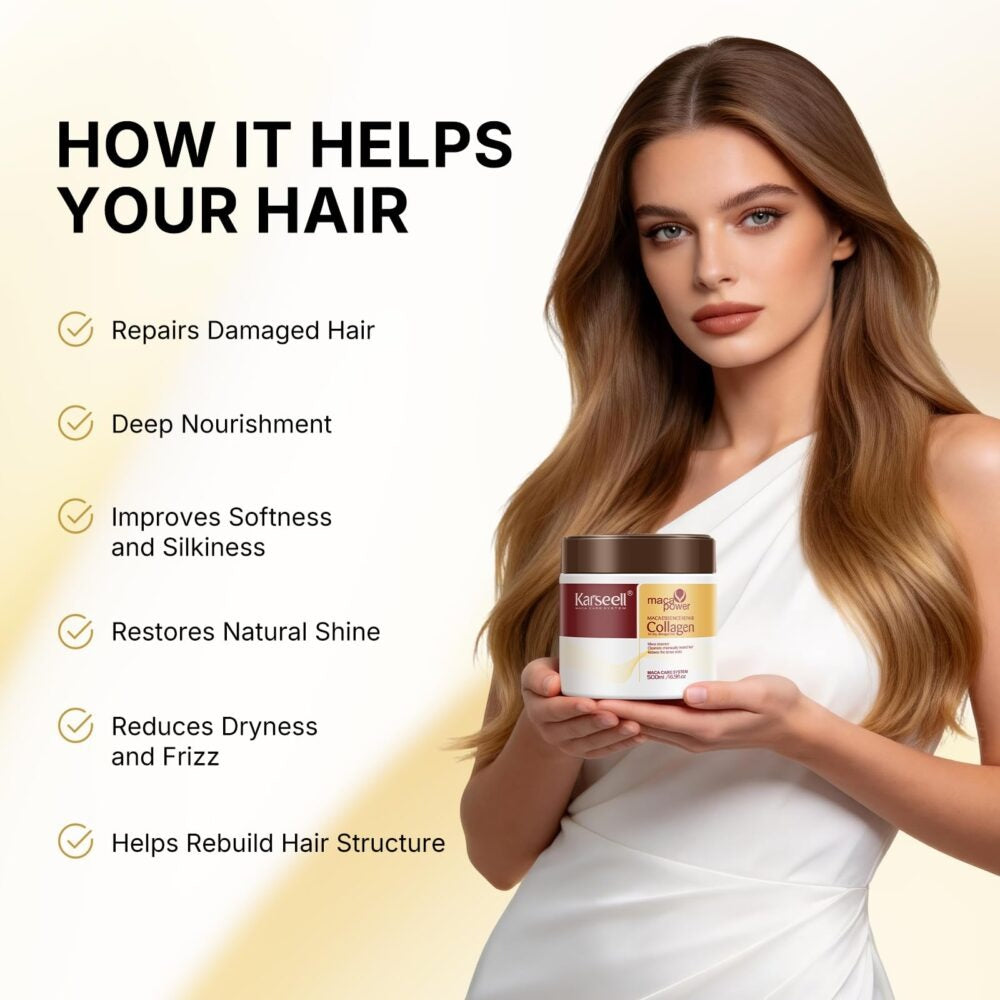 Karseell Collagen Hair Treatment Deep Repair Conditioning Argan Oil Collagen Hair Mask Essence for Dry Damaged Hair All Hair Types 16.90 oz 500ml-2 Bottles