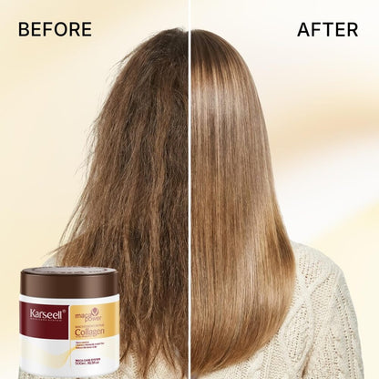 Karseell Collagen Hair Treatment Deep Repair Conditioning Argan Oil Collagen Hair Mask Essence for Dry Damaged Hair All Hair Types 16.90 oz 500ml-2 Bottles