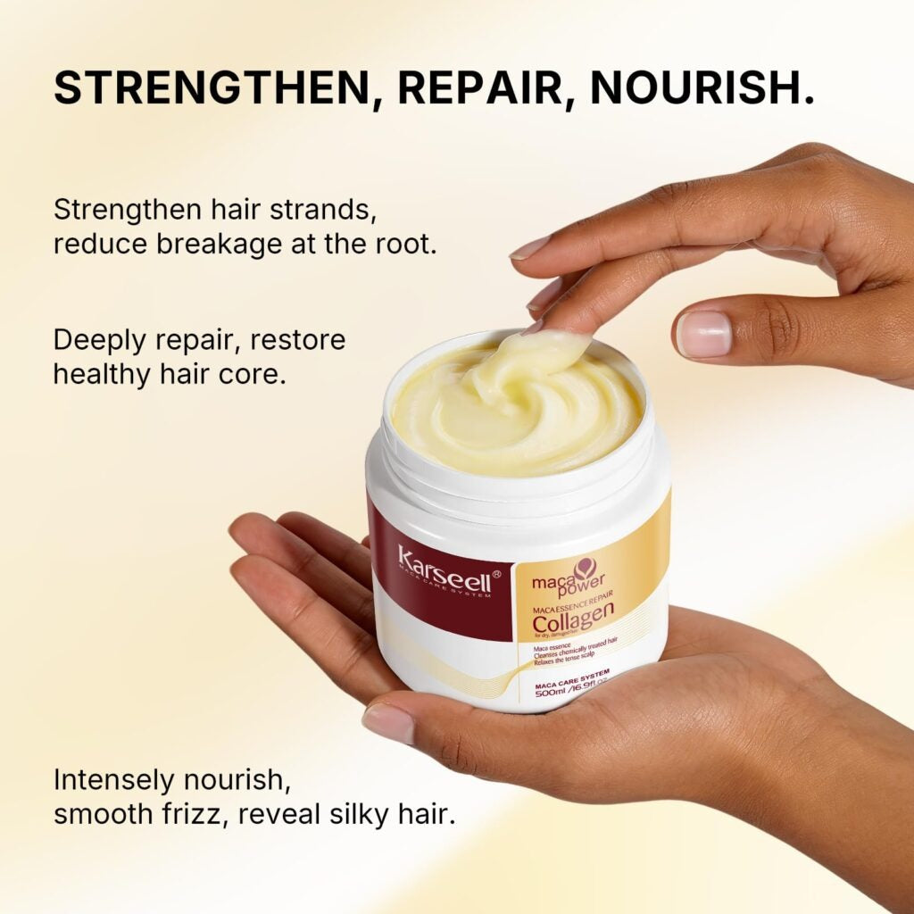 Karseell Collagen Hair Treatment Deep Repair Conditioning Argan Oil Collagen Hair Mask Essence for Dry Damaged Hair All Hair Types 16.90 oz 500ml-2 Bottles
