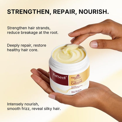 Karseell Collagen Hair Treatment Deep Repair Conditioning Argan Oil Collagen Hair Mask Essence for Dry Damaged Hair All Hair Types 16.90 oz 500ml-2 Bottles