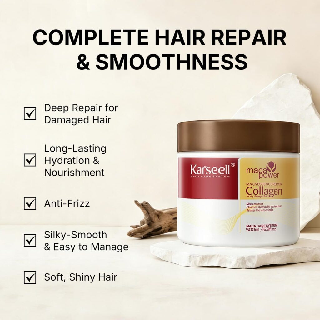 Karseell Collagen Hair Treatment Deep Repair Conditioning Argan Oil Collagen Hair Mask Essence for Dry Damaged Hair All Hair Types 16.90 oz 500ml-2 Bottles